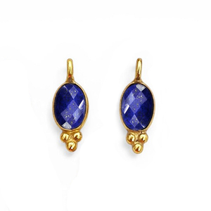 Lapis Lazuli 6x4mm Tiny Oval Charms Handmade Oval Briolette Cut Gold Plated Fancy Bezel <b>Pendant</b> for Jewelry Lapis Lazuli Charm - Product Image 1