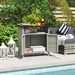 Gray Wicker Outdoor <b>Storage</b> Cabinet with Two Doors and Shelf for Pool <b>Towel</b> <b>Storage</b> - Product Image 2