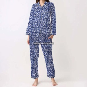 Pyjama en coton pour femmes-Lounge Wear Hand Block Print Printemps/Été Floral/Caractère/Lettre/Motif/Vacances/Motif de cocotier - Product Image 6