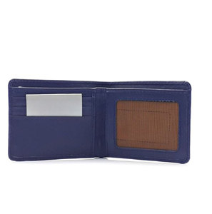 Mens Blue Black Leather Bifold <b>Wallet</b> Slim Pocket Card <b>Holder</b> with Transparent ID Window Pack Minimalist Purse - Product Image 1