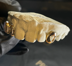 Grillz dentaire en or massif 24K avec incrustation de cœur en opale sertie clos, style hip-hop pour homme, bijou corporel pour usage quotidien - Product Image 2