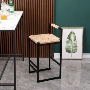 Set di 2 Sgabelli da Bar in Giacinto d'Acqua Intrecciato, Sedie da Pranzo Alte con Schienale per Cucina e Ufficio Domestico - Product Image 4
