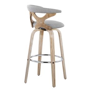 Gardenia 30\" Contemporary Fixed Height <b>Barstool</b> with <b>Swivel</b> White Washed Wood Grey Fabric with Chrome Metal Footrest - Product Image 4