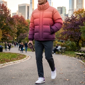 Men's Gradient Color Puffer Jacket Winter <b>Coat</b> <b>Stand</b> Collar Zip Up Outdoor Streetwear Custom Private Label OEM ODM - Product Image 4