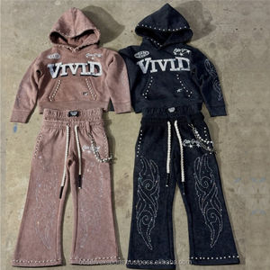 ชุดเซ็ตสตรีทแวร์ฤดูหนาว เสื้อฮู้ดดี้ปักลาย พร้อมกางเกงจ็อกเกอร์ทรงขาบาน สไตล์วินเทจฟอกสี ยูนิเซ็กส์ ลายกราฟิก DTG - Product Image 2