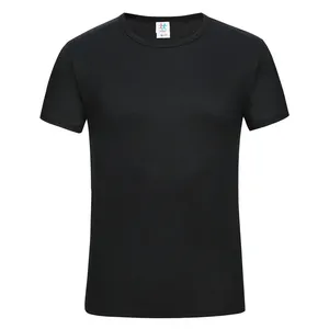 T-shirt à manches courtes pour homme, noir, 100% polyester, séchage rapide, coupe classique, col rond, couleur unie, jersey tricoté décontracté - Product Image 1