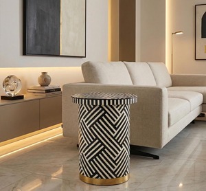 Luxury Handmade Bone Inlay Side Table <b>Decorative</b> <b>Accent</b> End Table with Intricate Floral Inlay Craftsmanship Artisan Crafted Bone - Product Image 1