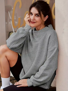 เสื้อสเวตเชิ้ตคอเต่าตัวใหญ่ สีเทาล้วน ผ้าถัก คอตตอน ทรงพอดีตัว ใส่ได้ทั้งชายและหญิง สไตล์ฤดูใบไม้ร่วง คอลเลคชั่นบังกลาเทศ - Product Image 4