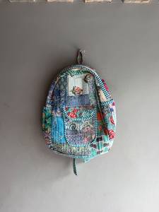 Sac à dos bohème en coton patchwork antivol avec panneaux rayés, fermeture éclair, poignée souple, usage quotidien, unisexe, cadeau idéal pour - Product Image 1