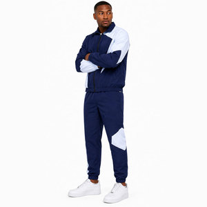 Survêtement sportif pour homme bleu marine et blanc à blocs de couleur, manches longues, fermeture éclair sur le devant, coupe classique, idéal pour le printemps - Product Image 5