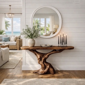 Mesa Consola de Madera Maciza con Borde Natural Irregular Estilo Wabi Sabi, Mesa de Entrada Rústica para Recibidor, Mesa Decorativa Larga para Pasillo - Product Image 4