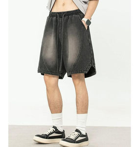 Pantalones Cortos de Mezclilla para Hombre, Estilo Vintage, Lavado Ácido, Corte Holgado, Pantalones Anchos, Shorts de Mezclilla Oversize - Product Image 1