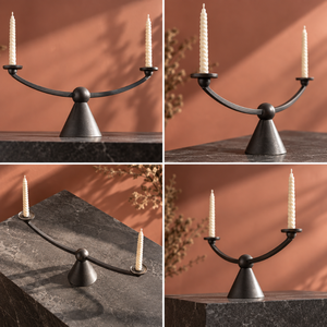 Double <b>Taper</b> <b>Candle</b> <b>Holder</b> Dual Arm Curved Pedestal Sculptural Metal Centerpiece Table Decor | Elegant Home Accent Modern Dining - Product Image 3