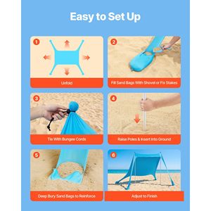 Tenda da Spiaggia UPF50+ con Protezione Solare, Altezza 6.6 ft, con Sacchi di Sabbia per Stabilità, Pali 7.5x7.5 ft, Gazebo da Spiaggia Facile da Montare - Product Image 6