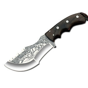 Cuchillo Tracker Burraq DIY de Acero de Damasco Hecho a Mano con Espiga Completa, Mango de Madera de 10 Pulgadas, Funda de Cuero, Regalo de Aniversario OEM - Product Image 1