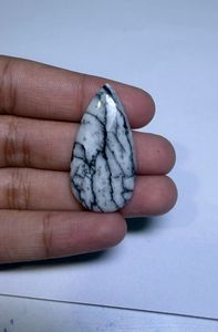 Cabochon de Jaspe Pinolithe Naturel, Pierre Précieuse en Cristal pour Création de Bijoux, Fourniture de Pierres de Guérison, Blanc et Noir - Product Image 2