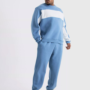 Ensemble de survêtement décontracté pour homme en coton marron uni à manches longues avec col rond et poches latérales – Idéal pour l'hiver - Product Image 2