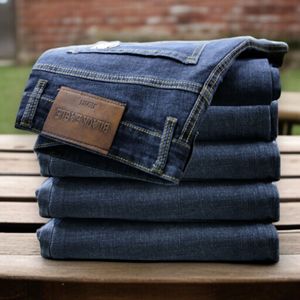 Jeans Casuales de Mezclilla Elástica Lavada de Verano para Hombre, Corte Recto y Ajustado, Modelo Black Eagle A003, Cintura Media, Ecológicos - Product Image 1