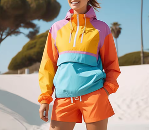 Women Windbreaker <b>Shorts</b> Sets Women Rain Zip-Up Hooded Wind Breaker <b>Short</b> Two Piece Set 100% Nylon Waterproof Suit Ladies - Product Image 3