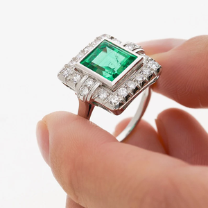 Art Deco Emerald Cut Cocktail <b>Ring</b> With Diamond Pave Setting Rhodium Plated 925 Silver Women's Engagement <b>Ring</b> - Product Image 2