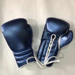 Gants de boxe en cuir de vachette véritable bleus à lacets, personnalisables, pour entraînement professionnel, sparring, MMA et sac de frappe - Product Image 4