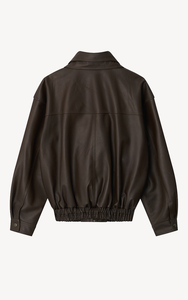 Chaqueta de Cuero Estilo Bomber con Cuello de Doble Capa y Cierre de Cremallera - Product Image 2