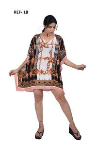 Vestido Kaftán Mini de Playa Bohemio, Ecológico, de Satén de Viscosa con Estampado Digital, Cuello en V, Transpirable y Asimétrico - Product Image 3