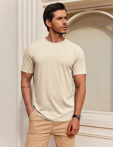 Camiseta de Manga Larga para Hombre, Cuello Redondo, Talla Grande, Color Beige, Tejido Casual, 100% Algodón, con Patrón, Transpirable, Color Sólido - Product Image 6