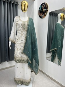 wholesale indian festival wear embroidery sequence georgette palazzo suit set women traditional wedding party dupatta dress - Product Image 5