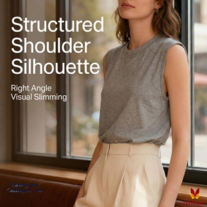 Débardeur tricoté pour femme, col rond, sans manches, coupe ample, couleur unie, avec épaulettes structurées, style décontracté, personnalisable avec logo - Product Image 3