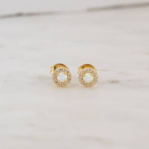 Boucles d'oreilles opale en argent sterling 925 plaqué or 14 carats, petites et délicates, pierre de naissance d'octobre, cadeau pour elle, femme - Product Image 4