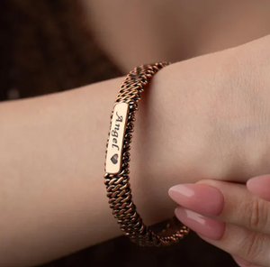 Pure Copper Spiral Mesh Coil Wrap <b>Bracelet</b> Engraved <b>Name</b> Tag ID Bar Adjustable Layered Wristband - Product Image 3