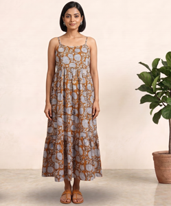 Fabricante Mayorista de Vestidos Largos de Algodón con Manga Corta, Cintura Natural, Estampado Floral, Hechos a Mano en Jaipur, Estilo Étnico Casual - Product Image 1
