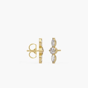 Pendientes de Barra con Diamantes Cultivados en Laboratorio, Corte Marquesa, Oro de 14K Premium, 0.10CT, Engaste de Puntas, Estilo Helix, Regalo para Mujer, Boda - Product Image 2