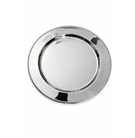 Platos de lujo plateados para bodas, decorativos, de metal con borde dorado y cuentas, para mesa, venta al por mayor, vajilla para eventos, bandeja de servicio