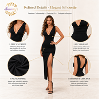 Nouvelle Robe d'été 2026 pour Femme – Robe de Soirée Élégante et Sexy à Col en V, Dos Nu, Couleur Unie, Coupe Ajustée avec Fente pour Dames
