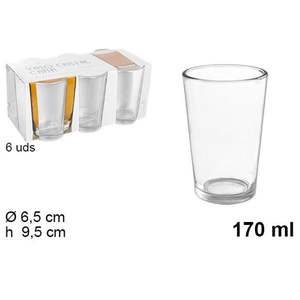 Paquete de 6 Vasos de Vidrio Cana de 170 ml, Juego de Cristalería Elegante - Product Image 3