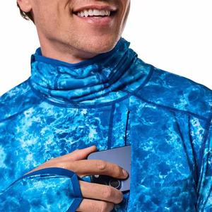 Chemise de pêche à manches longues pour homme, bleu tie-dye, col roulé, UPF 50, anti-UV, haut de sport d'extérieur - Product Image 5