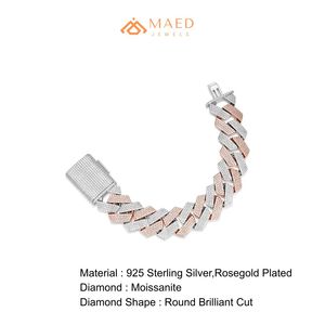 Bracelet large en or rose à maillons cubains plats, avec moissanite, chaîne fine, bijou de mode, pour usage quotidien, style Miami Chicago, idéal comme cadeau - Product Image 6