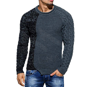 Pull tricoté sur mesure pour homme à manches longues, anti-plis, col rond, motif uni, polaire d'hiver, teinture unie - Product Image 1