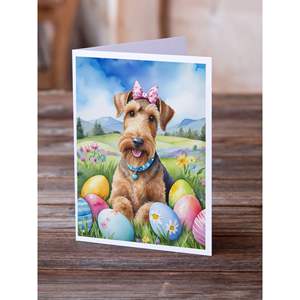 Whimsical Airedale Terrier <b>Easter</b> Egg Hunt <b>Pack</b> of 8 A7 Size 5x7 Blank Greeting <b>Cards</b> with Envelopes for Note Writing - Product Image 2
