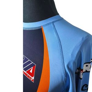 T-shirt de compression à manches longues pour homme en Spandex et Polyester, bleu-orange, séchage rapide, UPF50+, protection anti-UV, coutures apparentes - Product Image 3