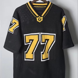 Camiseta Deportiva de Fútbol Americano Negra y Dorada, Tejida, Cuello en V, Sin Mangas, Uniforme de Equipo Personalizado, Ecológica, de Secado Rápido y Transpirable, de Poliéster - Product Image 1