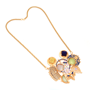 Collar Pintado a Mano con Baño de Oro Estilo Indio Fusion con Piedras Preciosas en Bruto, Joyería Artesanal India al por Mayor para Fiestas, para Mujer - Product Image 3