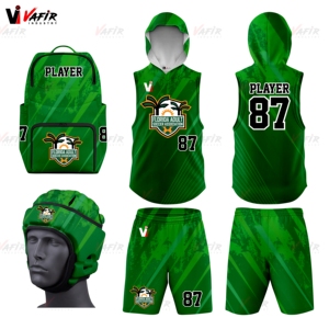 Tenue de football 7v7 sublimée imprimée, avec casque rembourré, gants respirants, antibactériens, séchage rapide, sans manches, personnalisable - Product Image 1