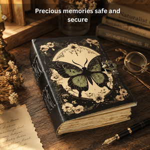 Butterfly Moon Handmade <b>Leather</b> <b>Diary</b> | Hardcover Journal with Antique Lock & Deckle Edge Pages | Celestial Gothic Notebook Gift - Product Image 4