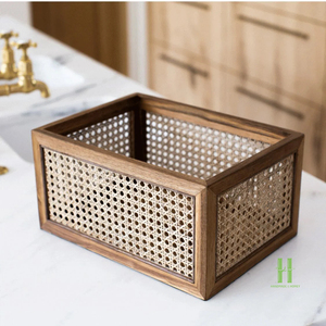 BEST WHOLESALE Custom Solid Wood and Natural Rattan Cane Storage <b>Basket</b> Handmade Decorative Organizer Box - Product Image 6