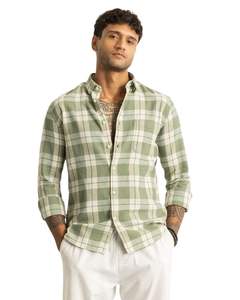 Chemise en coton à carreaux vert sauge et blanc pour homme, manches longues, boutonnée, décontractée, coupe ajustée, fabrication OEM, qualité supérieure - Product Image 1