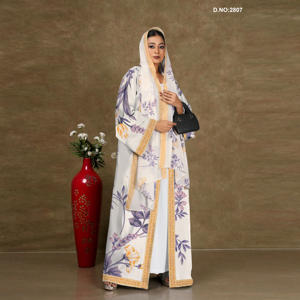 Floral Chiffon Abaya <b>Shrug</b> With Flowing Silhouette, Modest Layered Wear, Soft Drapape, Elegant Borders, Contemporary Style - Product Image 4