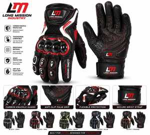 LONG MISSION INDUSTRY Motorcycle <b>Gloves</b> Black Red Leather <b>Touchscreen</b> Compatible Breathable Eco-Friendly Fur Lined Wrist - Product Image 5